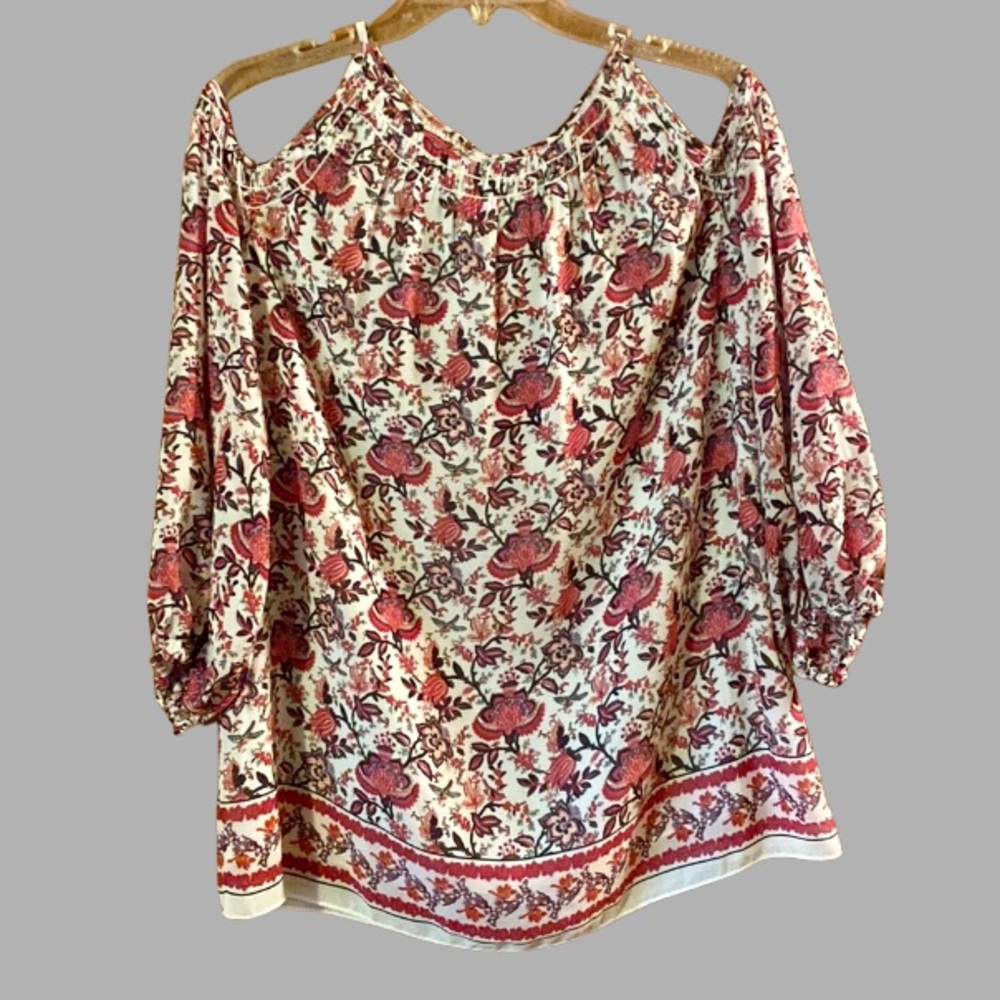 Max Studio XS Whimsical Floral Print Cold Shoulder Blouse/Tunic